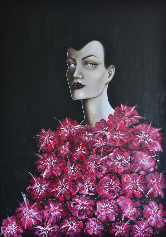 Žena v květinách  - 100x70cm