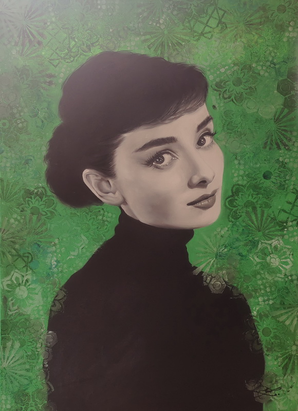 Audrey Hepburn se zeleným pozadím - 70x50cm 
