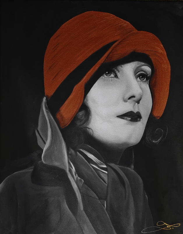 Greta Garbo s metalickým kloboukem- 50x40cm 
